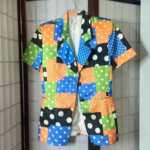 VERTIGO PARIS MULTI PRINTED POLKA DOT SHORT SLEEVES BLAZER SIZE L - Picture 1 of 4